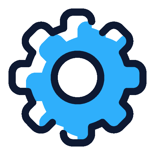 Blue gear icon with a dark outline on a light grey background, symbolising settings or configuration.